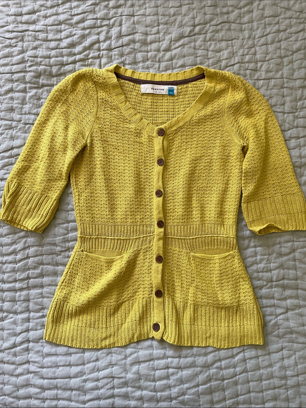 sparrow Yellow Knit Button-Up Short Sleeve Cardigan